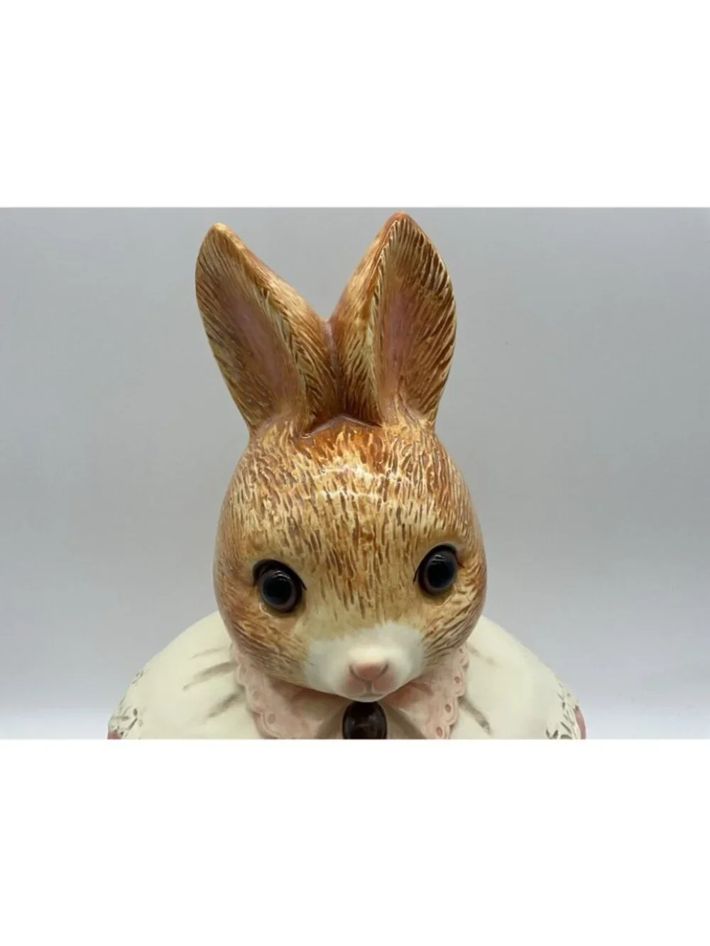 Mother Rabbit Vintage 1980s Ceramic Cookie Jar Made in Japan Pink and White